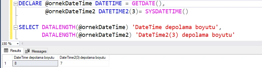 DateTime ve DateTime 2 veri tipi depolama farkı